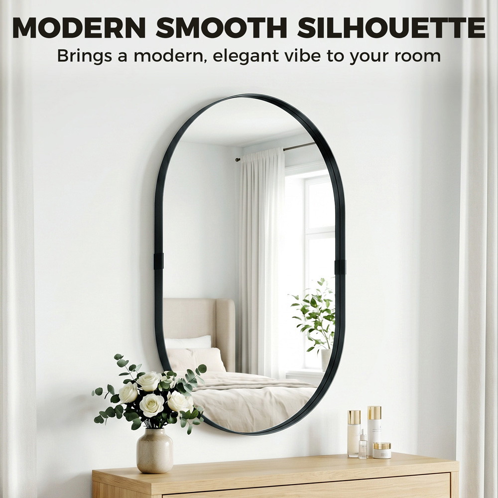 HOMCOM Black Wall Mirror with Elevated Aluminium Alloy Frame 60 x 90cm Image 6