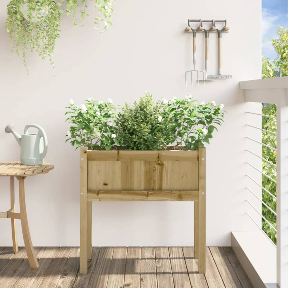 vidaXL Natural Pine Wood Garden Planter with Legs 70 x 70 x 31cm Image 2