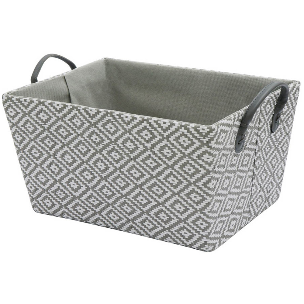 JVL Argyle Grey Rectangular Paper Storage Basket with PU Handles Image 1