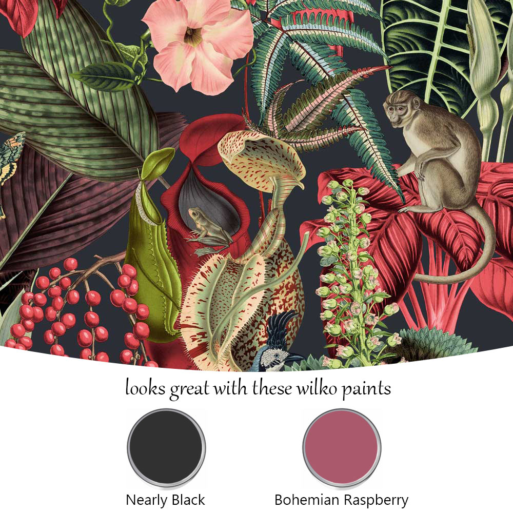Grandeco Amazon Botanical Wildlife Jungle Green and Pink Textured Wallpaper Image 4