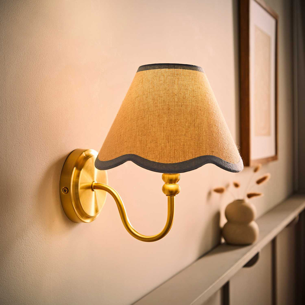 ValueLights Binky Blue Trim Scallop Shade Gold Rechargeable Wall Light with Bulb 2 Pack Image 6