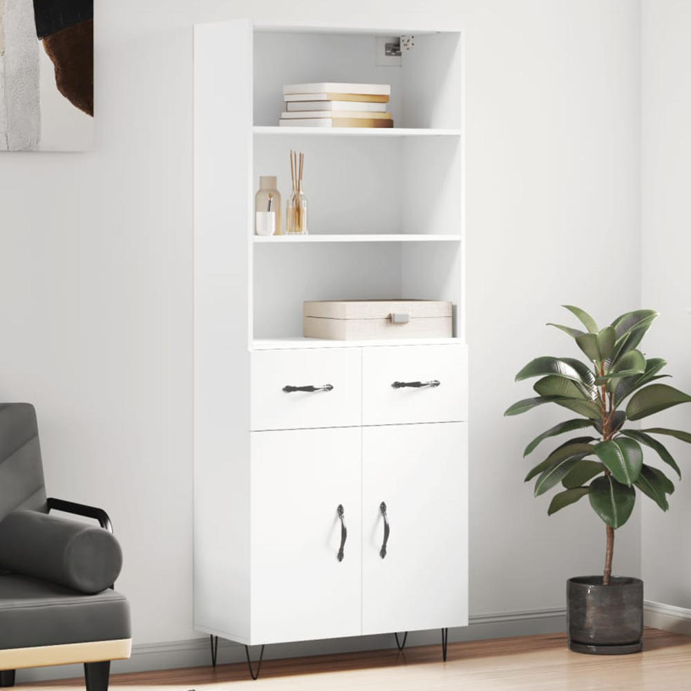 vidaXL 2 Door 2 Drawer 3 Shelf White Highboard Image 1