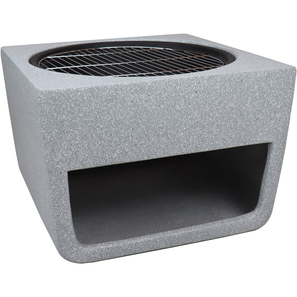 Charles Bentley Snug Lima Magnesia Square BBQ Firepit with Mesh Cover and Log Storage Image 5