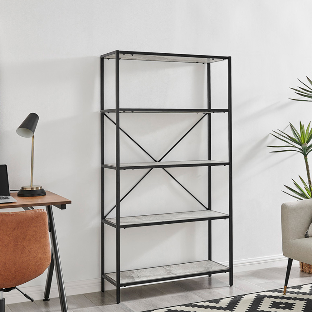 Furniture Box Kelton Black and White Marble Box Shelf Unit Image 2