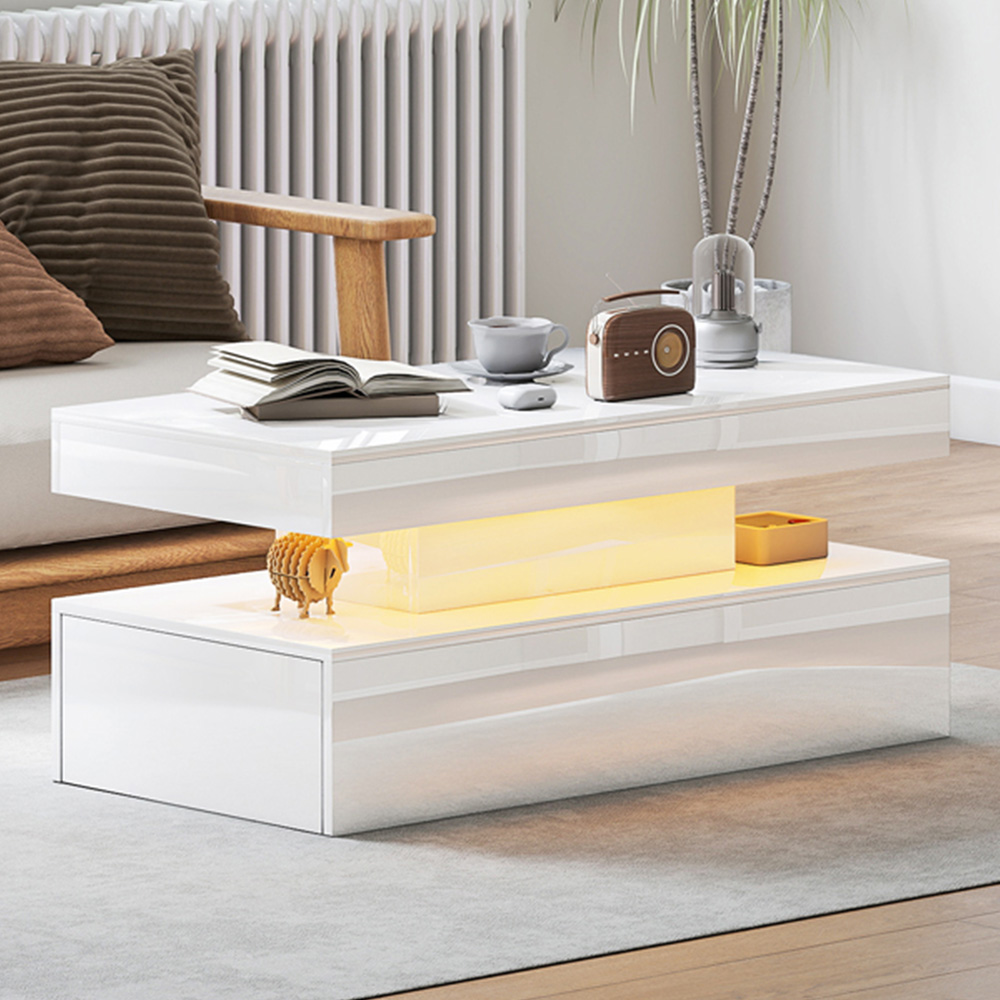 HOMCOM White High Gloss LED Coffee Table with Storage Image 1