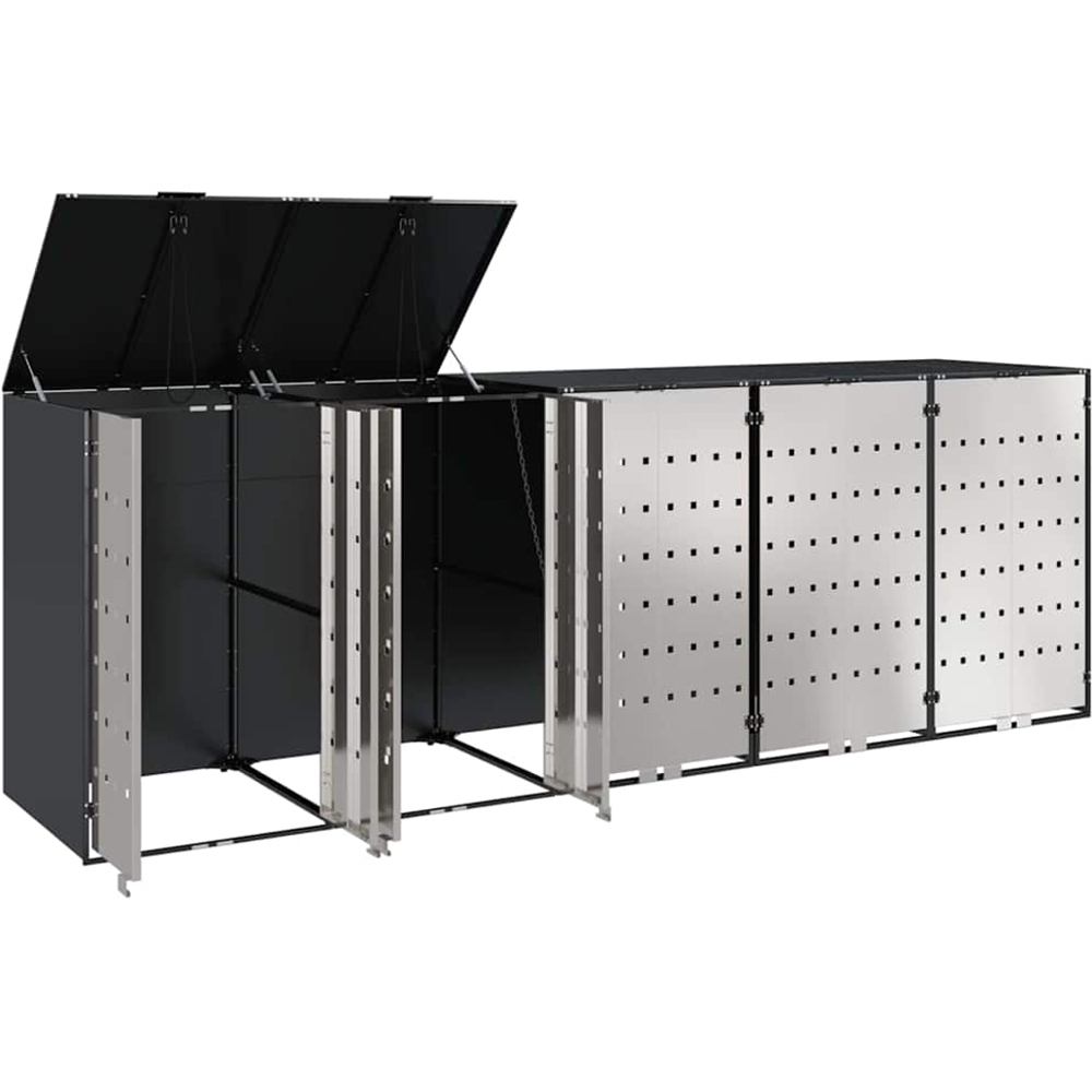 vidaXL Anthracite 5 Wheelie Bin Storage Shed with Stainless Steel Door Image 6