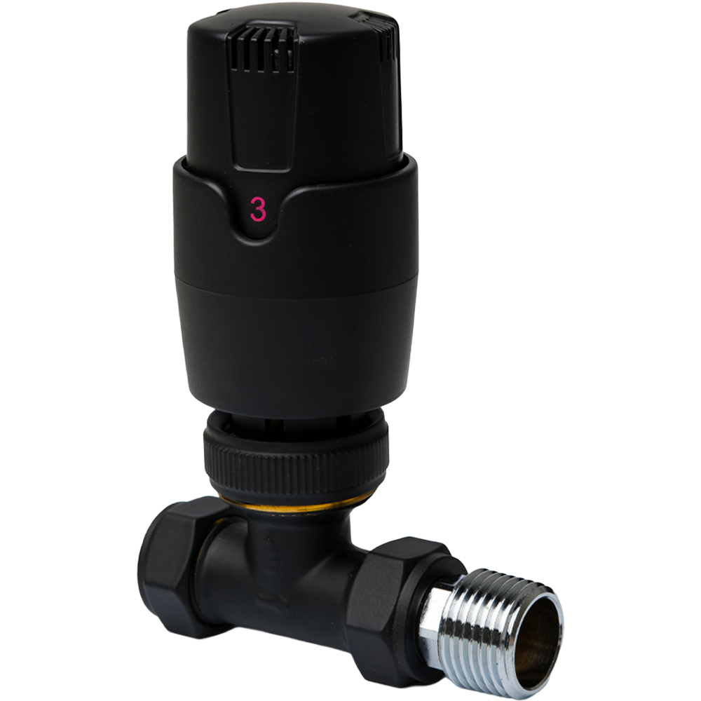 Go Bathrooms Black Straight Thermostatic Radiator Valves Set 15mm Image 2