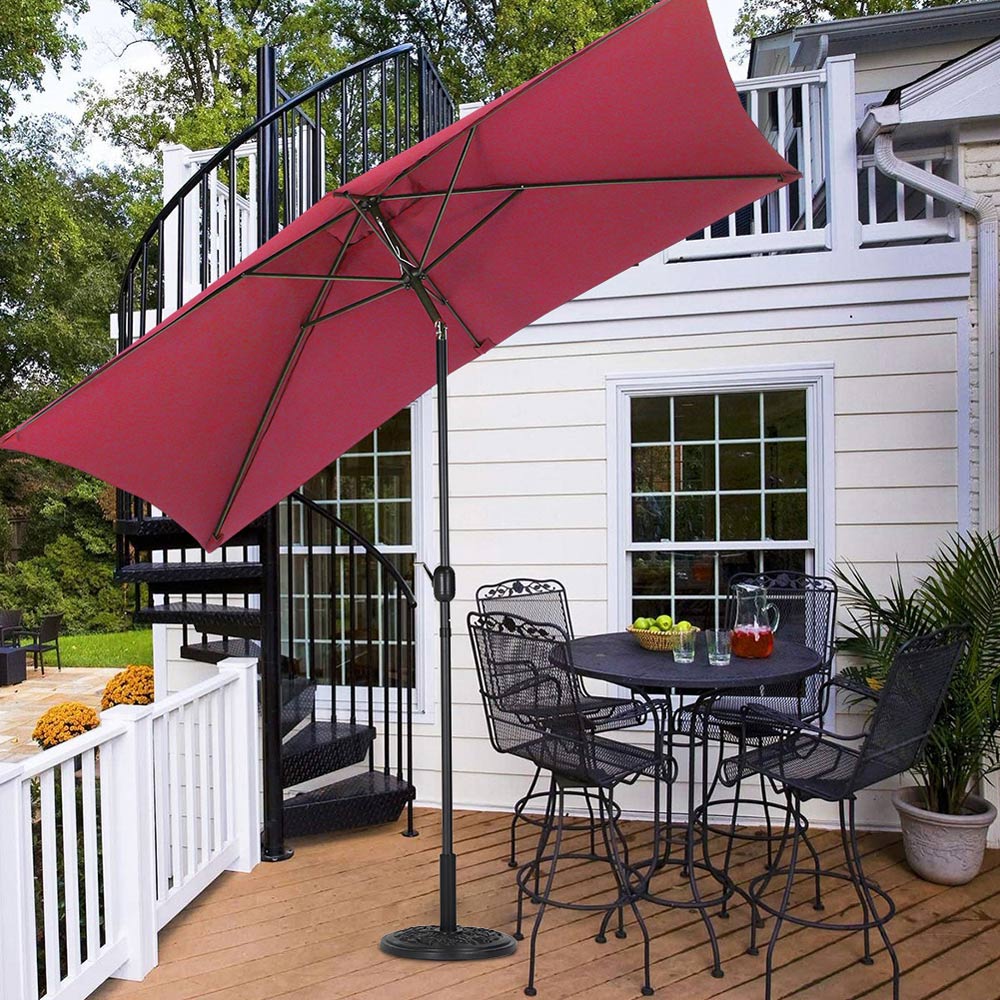 Living and Home Red Square Crank Tilt Parasol with Floral Round Base 3m Image 6