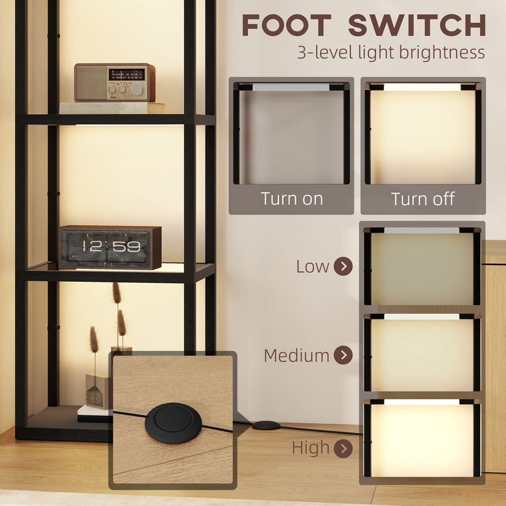 HOMCOM 4 Shelf Black Glass Dimmable LED Floor Lamp Image 5