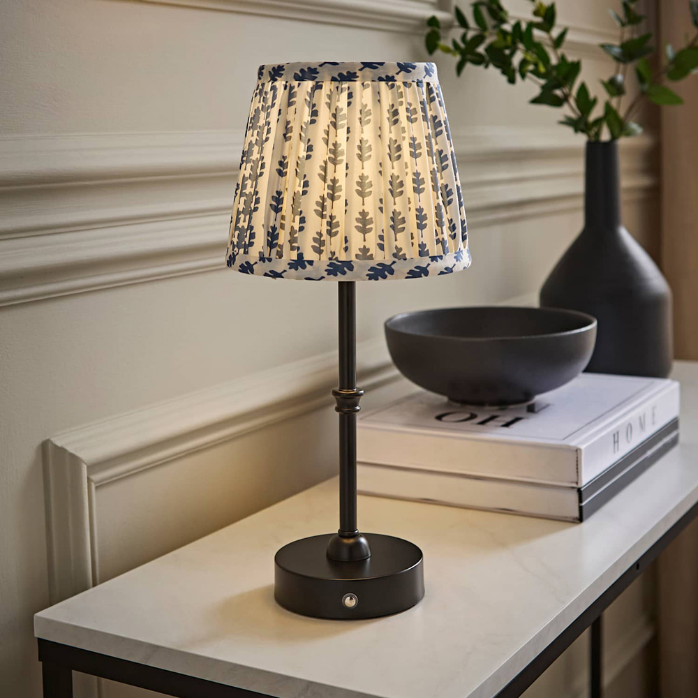ValueLights Lowe Blue Ditsy Floral Pleated Shade Black Rechargeable Table Lamp with Bulb Image 6