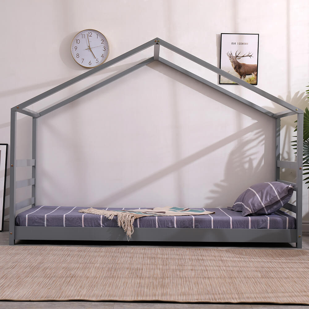 Home Source Single Grey Bed Frame with Roof Style Canopy Image 7