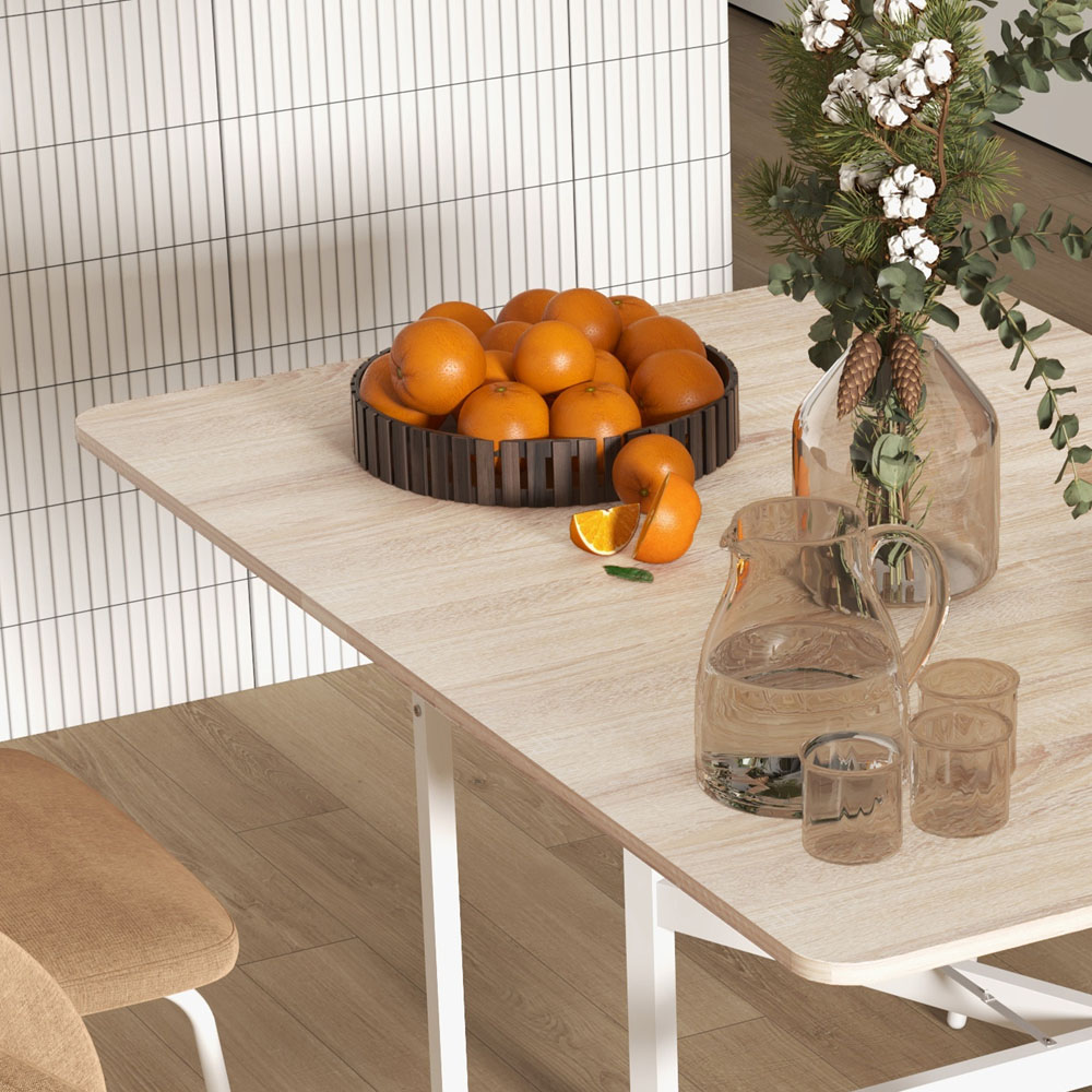 HOMCOM 6 Seater Oak Drop Leaf Dining Table Image 4