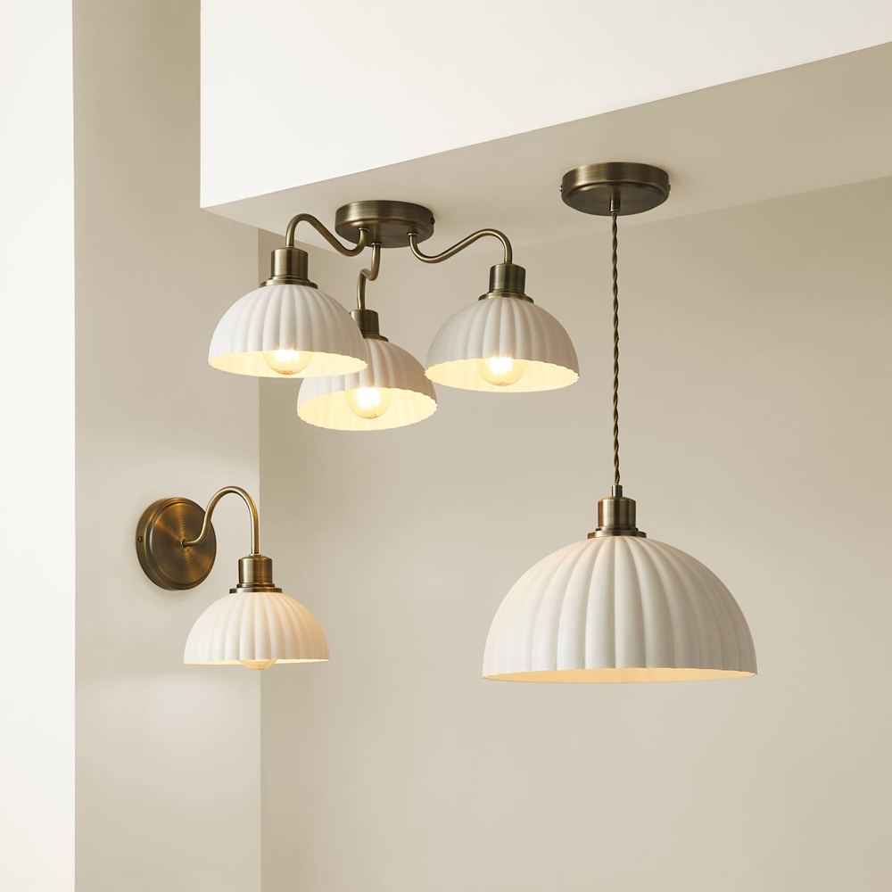ValueLights Bourton Cream Ribbed Dome Shade Brushed Gold Wall Light with Bulb Image 7