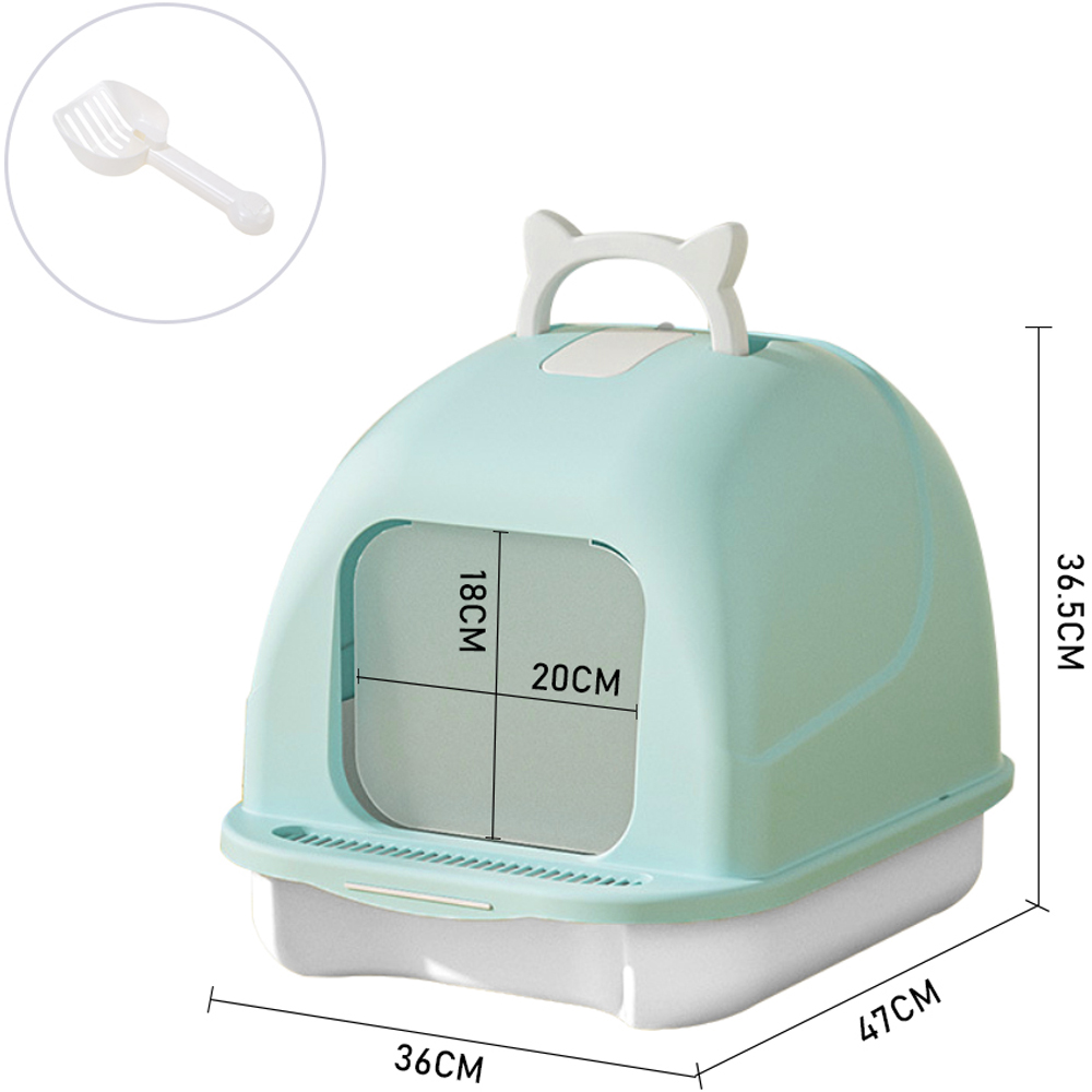H&O Direct Enclosed Green Cat Litter Box with Handle and Scoop Image 6