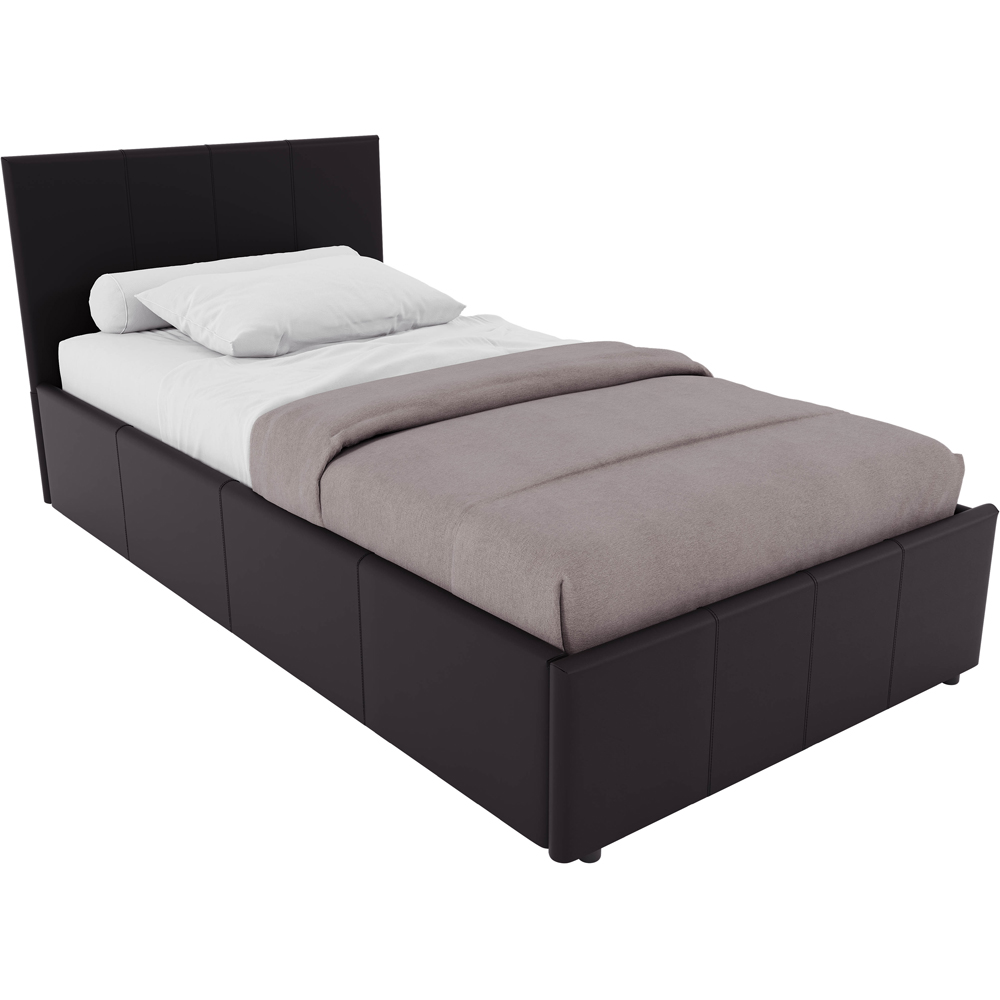 VIDA DESIGNS Lisbon Single Brown Faux Leather Ottoman Bed with Gel Memory Foam Mattress Image 2