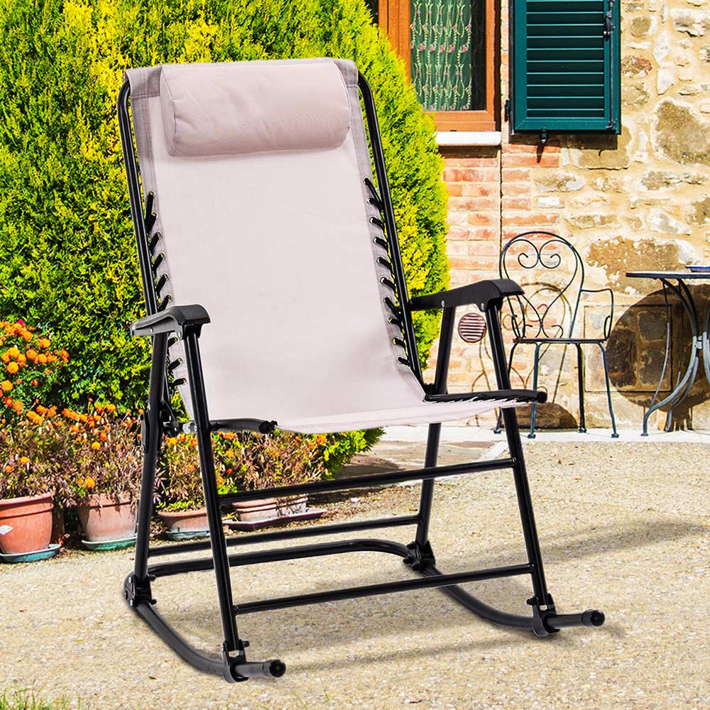 Outsunny Beige Zero Gravity Folding Rocking Chair Image 1