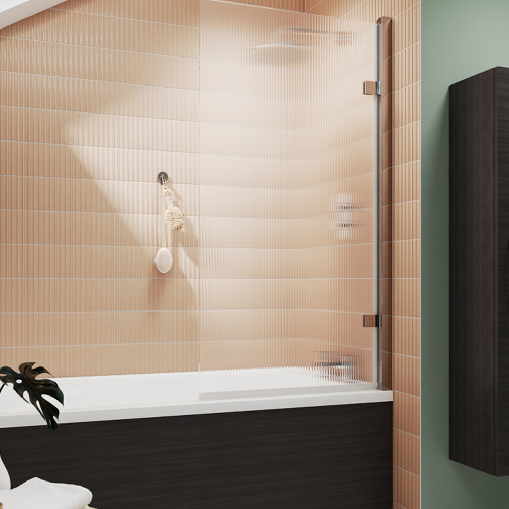 nuie Chrome Hinged Fluted Square Shower Bath Screen 830mm Image 2
