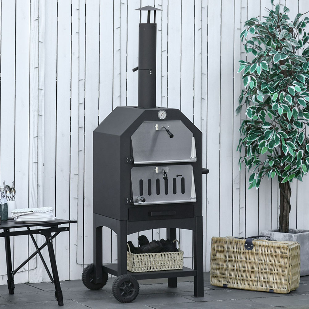 Outsunny 3 Tier Charcoal Pizza Oven and BBQ Grill Image 2