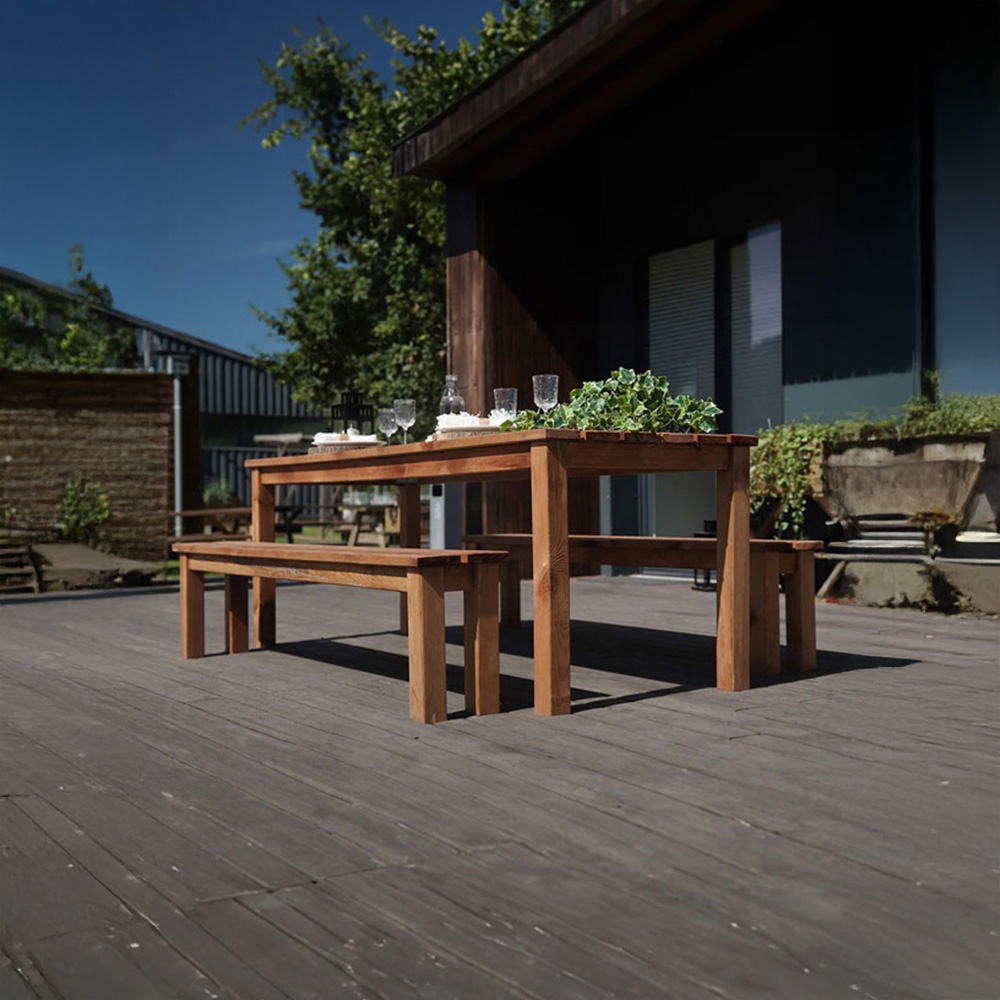 Cerland Banket 6 Seater Wooden Garden Dining Bench Set Image 7
