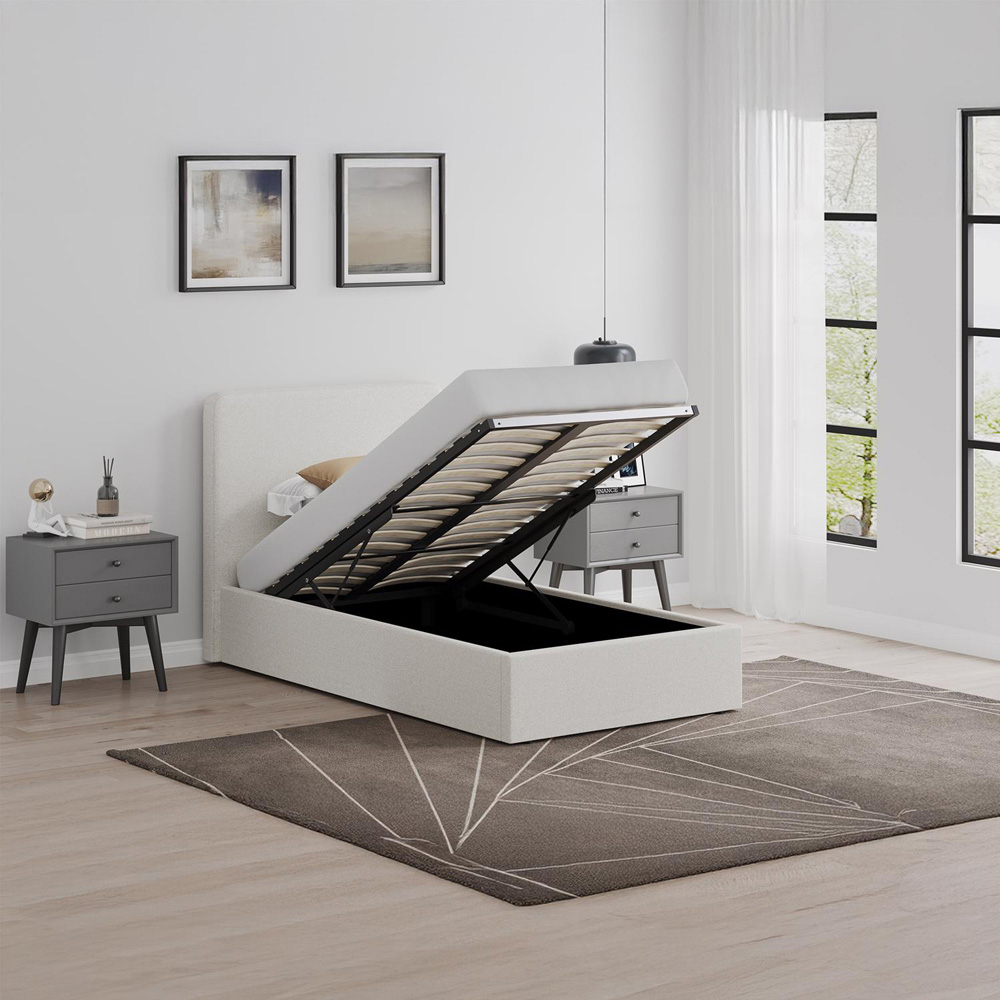 FWStyle Single Beige Upholstered Lift Up Ottoman Bed Frame Image 7