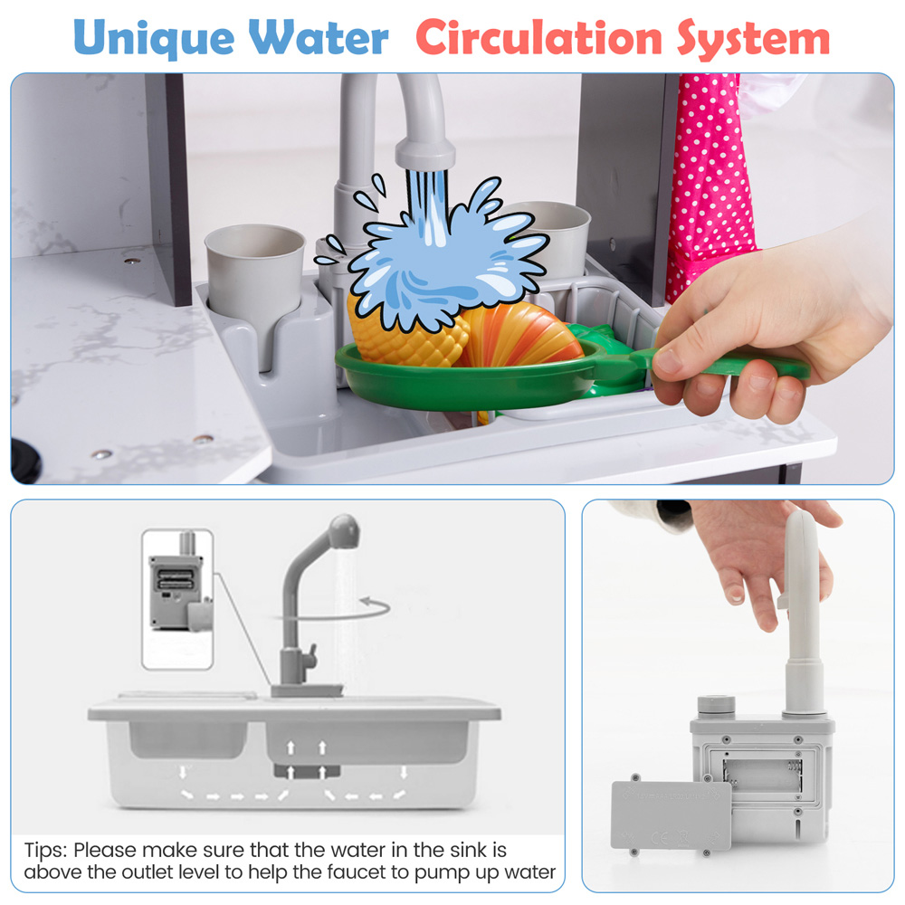 Costway Kids Coffee Wooden Corner Kitchen Play Set with Lights and Water Circulation System Image 7