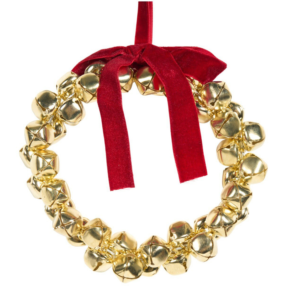 Jingle Bell Wreath Hanging Decoration Gold Image 2