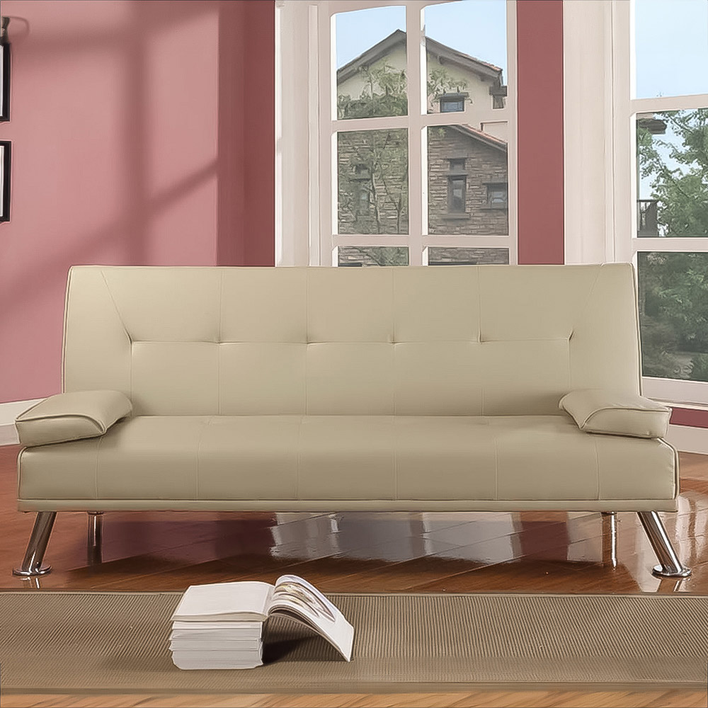 Brooklyn 2 Seater Cream Faux Leather Italian Sofa Bed Image 1