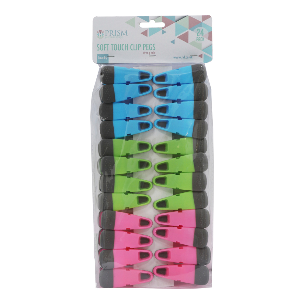 JVL Prism Soft Touch Clip Pegs and Peg Basket in Assorted Style 96 Pack Image 5