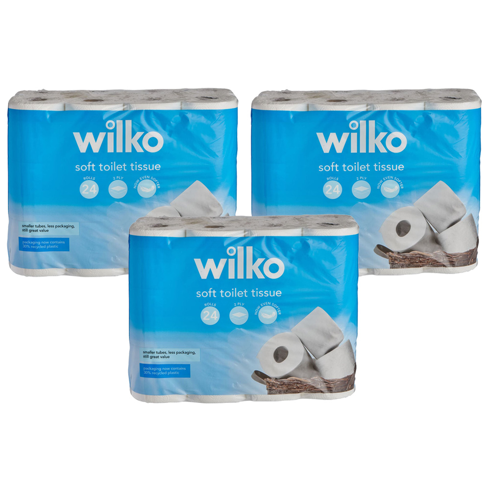 Wilko Soft Toilet Tissue 2 Ply Case of 3 x 24 Rolls Image 1