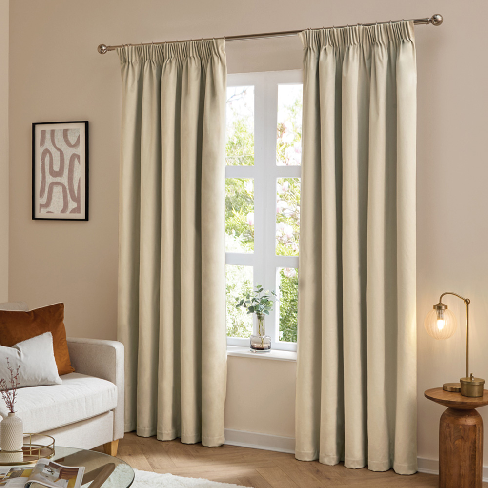 Furn The Ultimate Natural Velvet Fully Lined Pencil Pleat Curtains 168 x 183cm Image 1