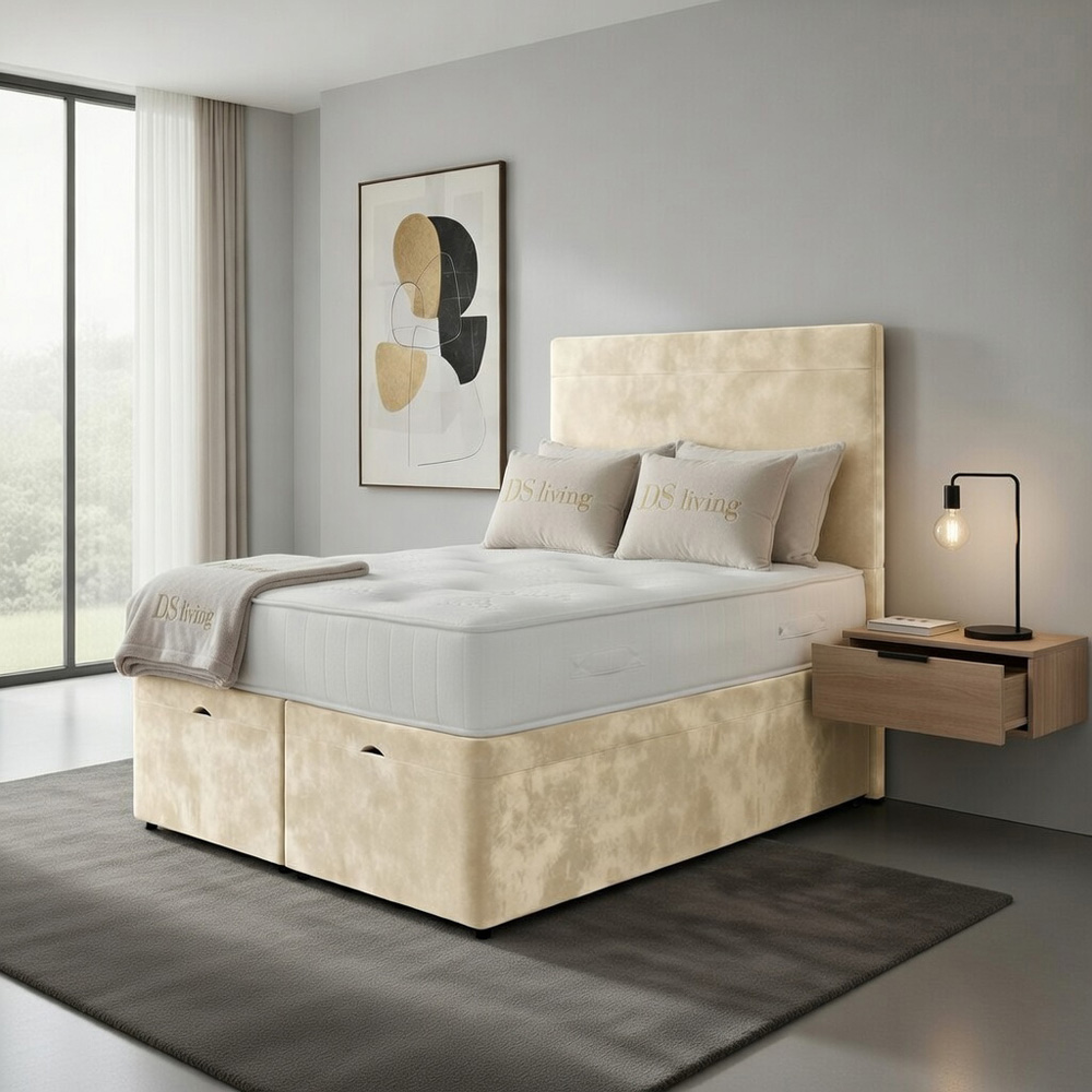 DS Living Muse King Size Cream Plush Velvet Divan Bed Image 3