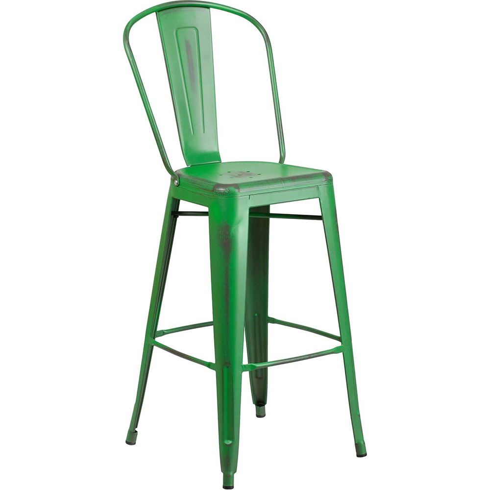 FWStyle Set of 4 Green Distressed Steel Bar Stool Image 3
