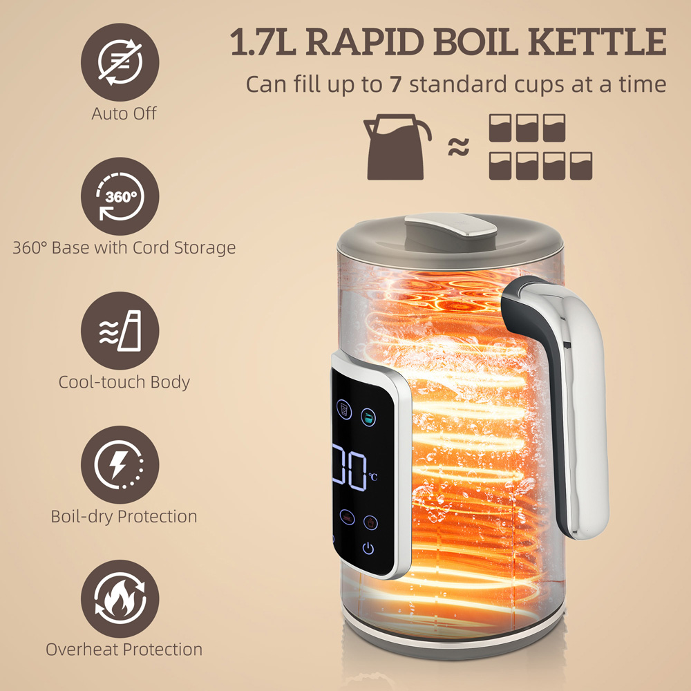 HOMCOM 800-282V70GY Grey Rapid Boil 1.7L Kettle and 2 Slice Toaster Set Image 4