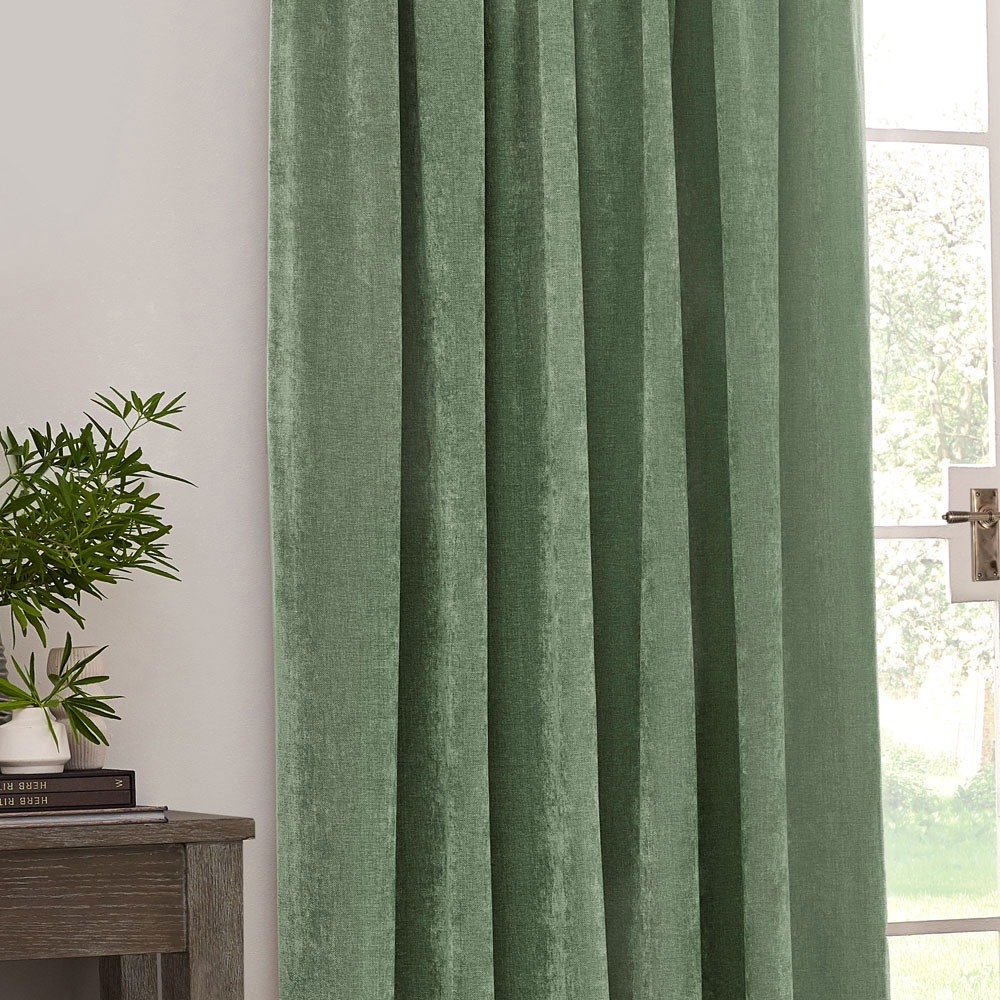 Yard Green Heavy Chenille Velvet Pencil Pleat Curtains 168 x 183cm Image 2