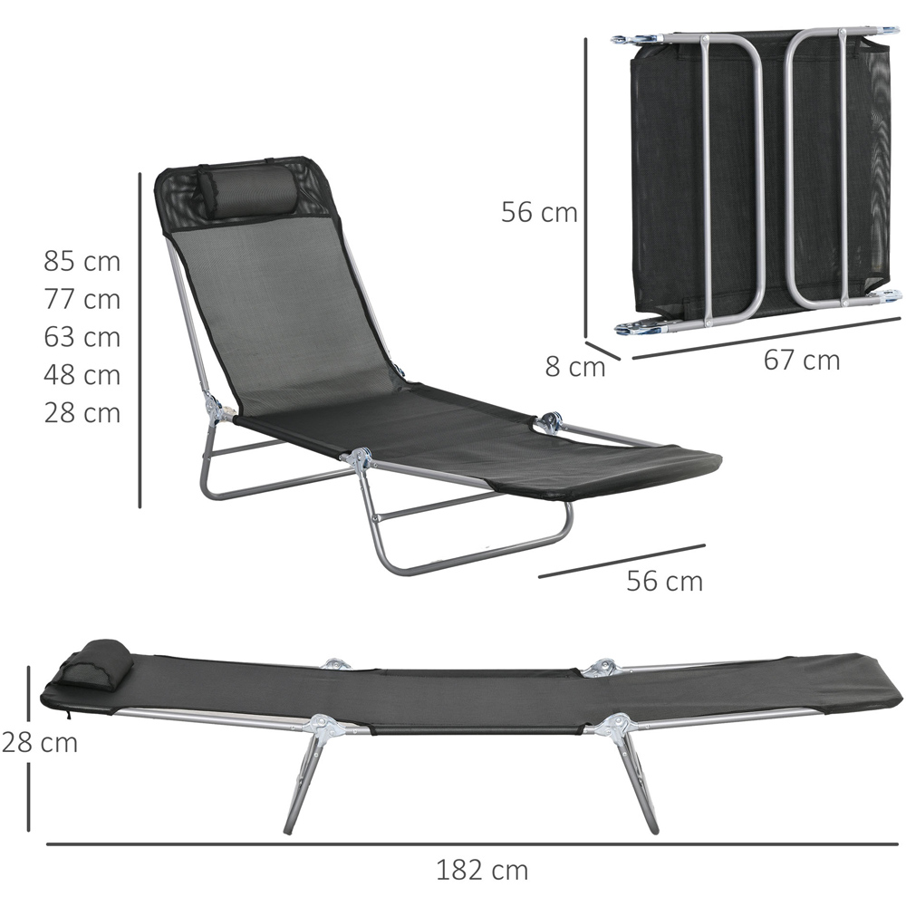 Outsunny Set of 2 Black Folding Sun Lounger with Headrest Image 8