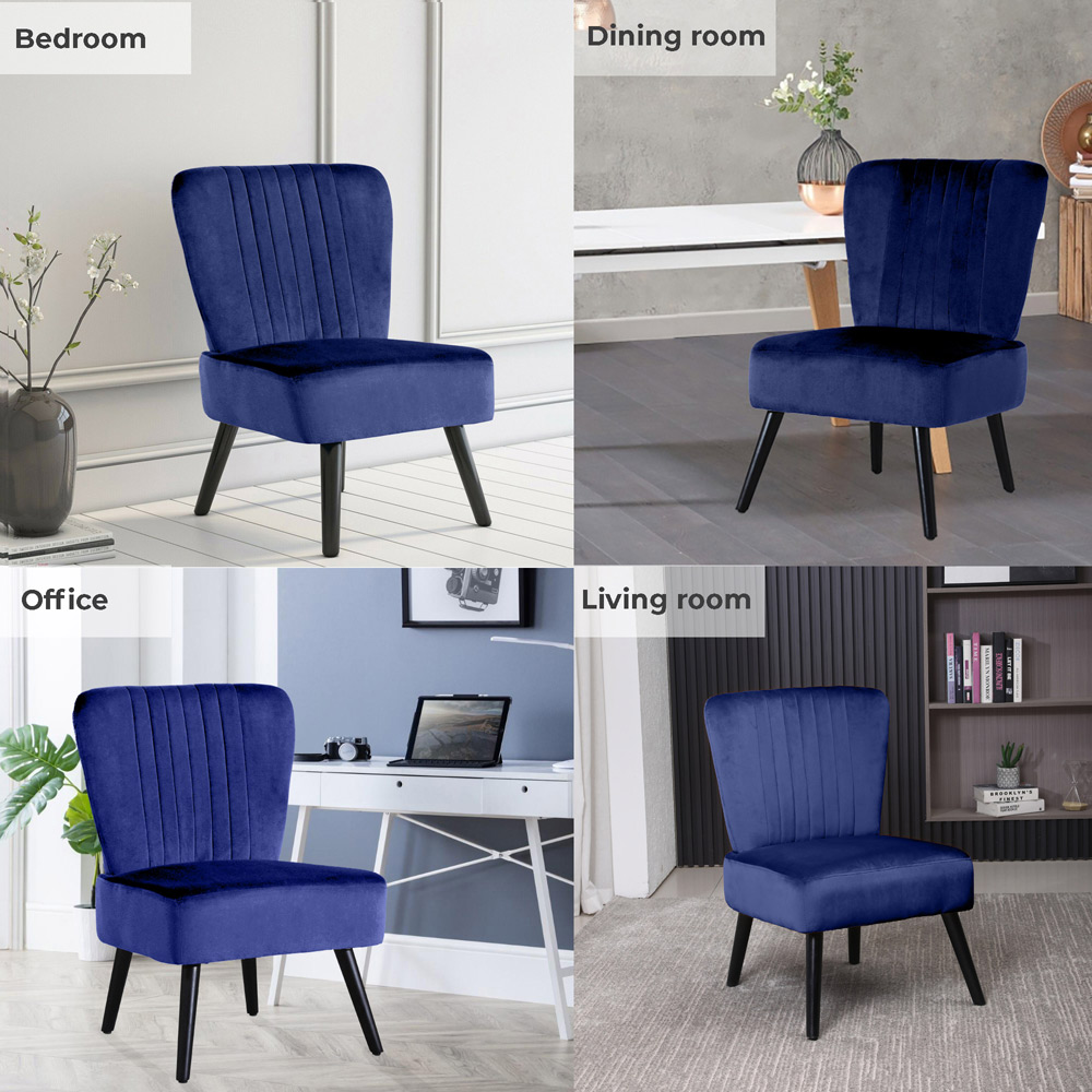 Neo Dusky Blue Velvet Shell Accent Chair with Black Legs Image 4