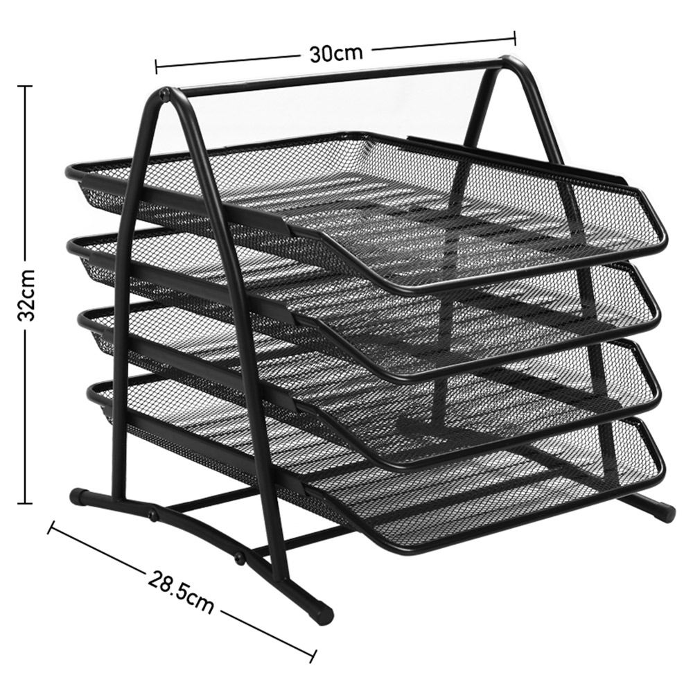 Living and Home 4 Tier Black Metal File Holder Tray Rack Image 7