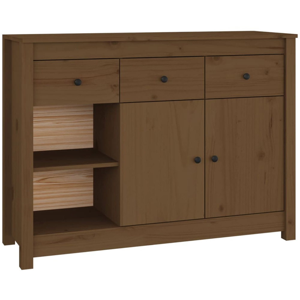 vidaXL 2 Door 3 Drawer 2 Shelf Honey Brown Solid Pine Wood Sideboard Image 2