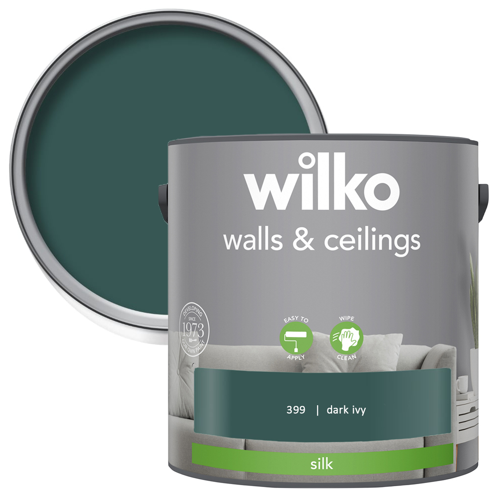 Wilko Walls & Ceilings Dark Ivy Silk Emulsion Paint 2.5L Image 1