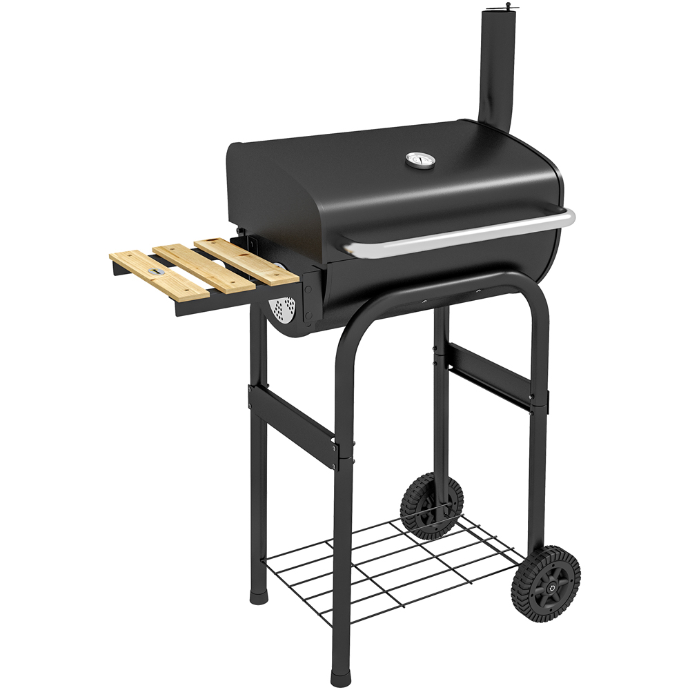 Outsunny Black Outdoor Wheeled Charcoal Barbecue Grill Trolley with Shelves Image 1