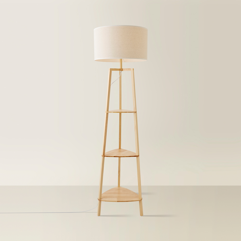 ValueLights Hiru 3 Shelf White Trim Linen Shade Floor Lamp and Bulb Image 5