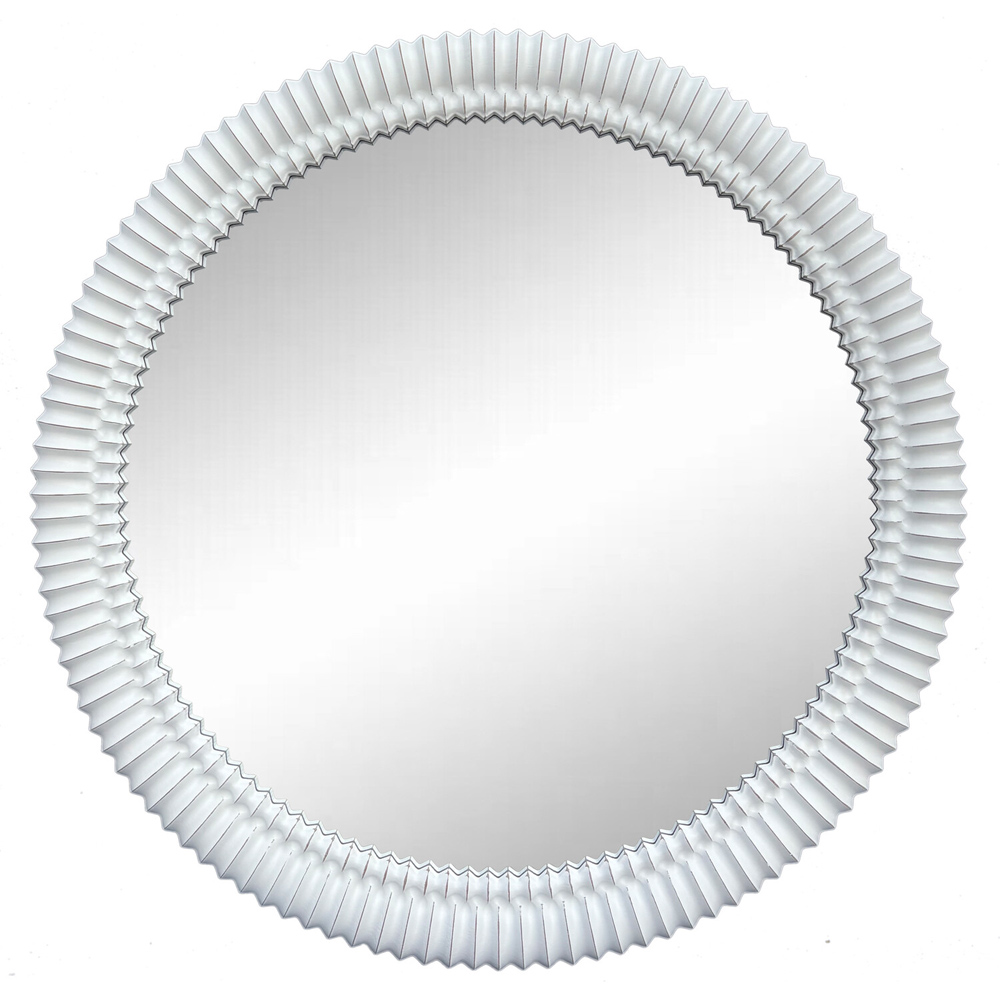 Carved Wooden Round Mirror White Image 1