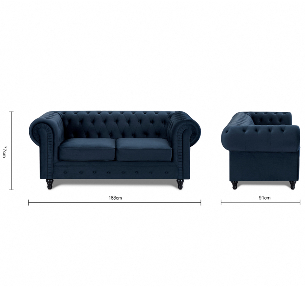 Home Detail Chesterfield 2 Seater Pleat Midnight Blue Velvet Sofa Image 7