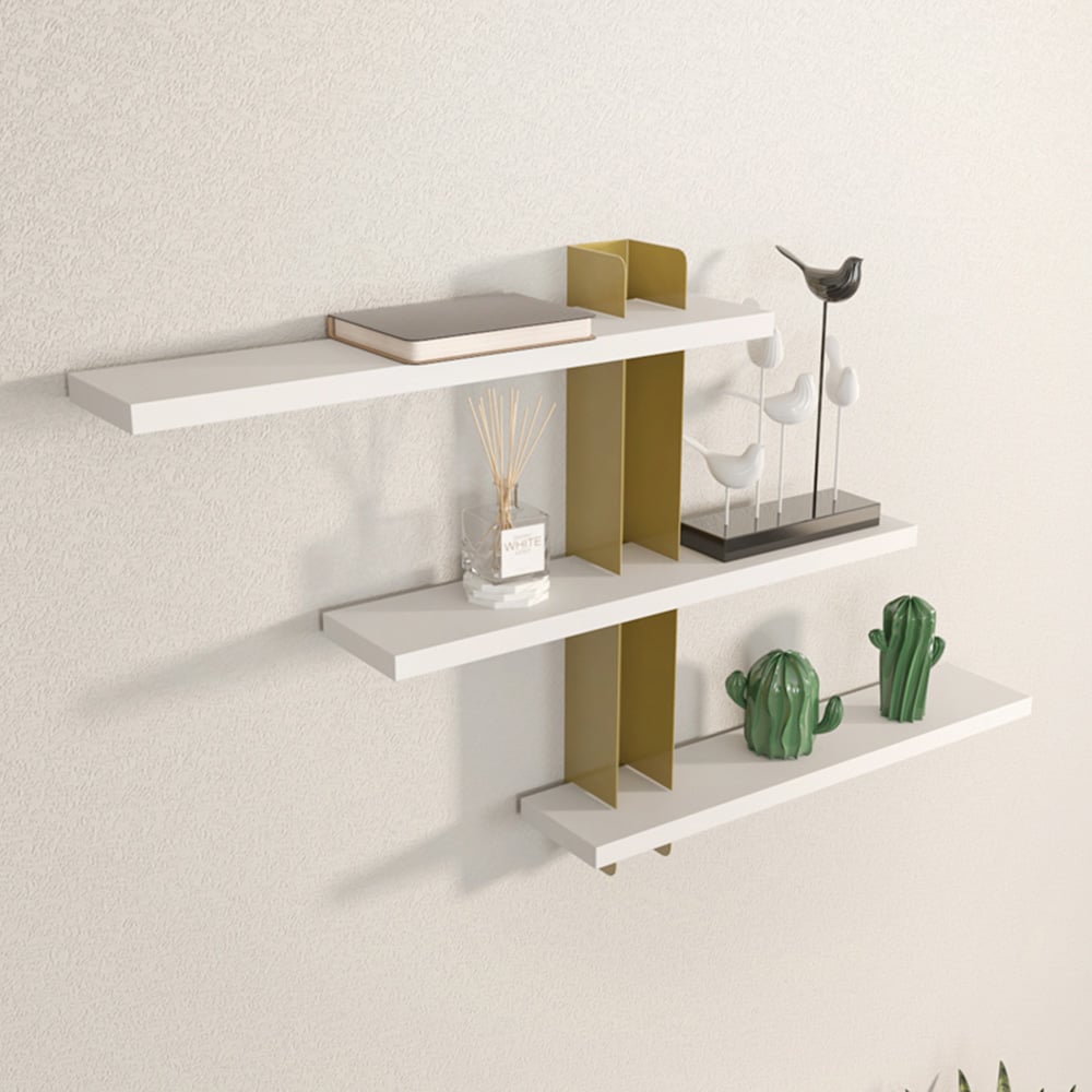 Decorotika Mita 3 Tier White and Gold Wall Mounted Shelf Image 1