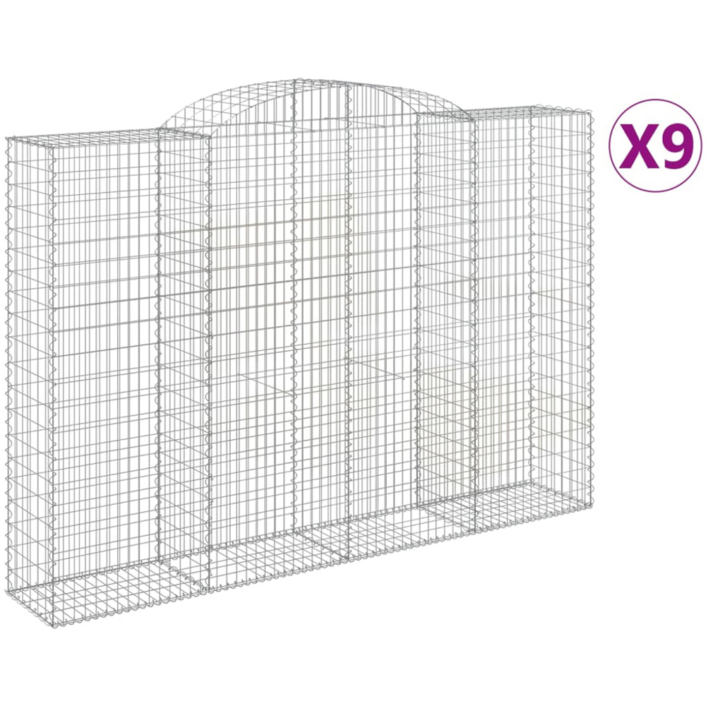 vidaXL Silver Galvanised Iron Arched Gabion Basket 300 x 50 x 200/220cm 9 Pack Image 2