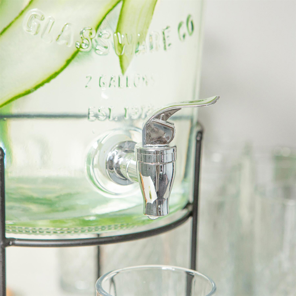 Rink Drink Clear Glass Drink Dispenser with Tap and Black Metal Stand 8.7L 2 Pack Image 5