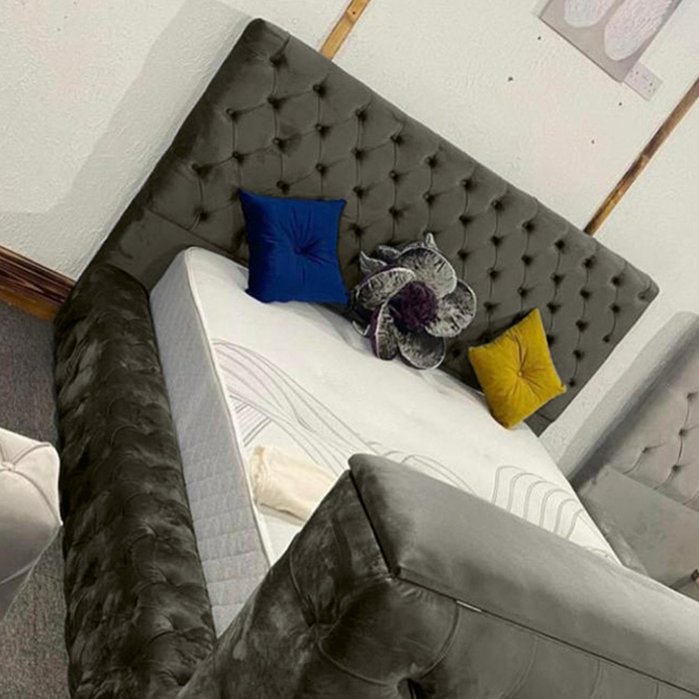 Eleganza Home Arli Super King Size Grey Plush Velvet TV Bed Frame Image 2