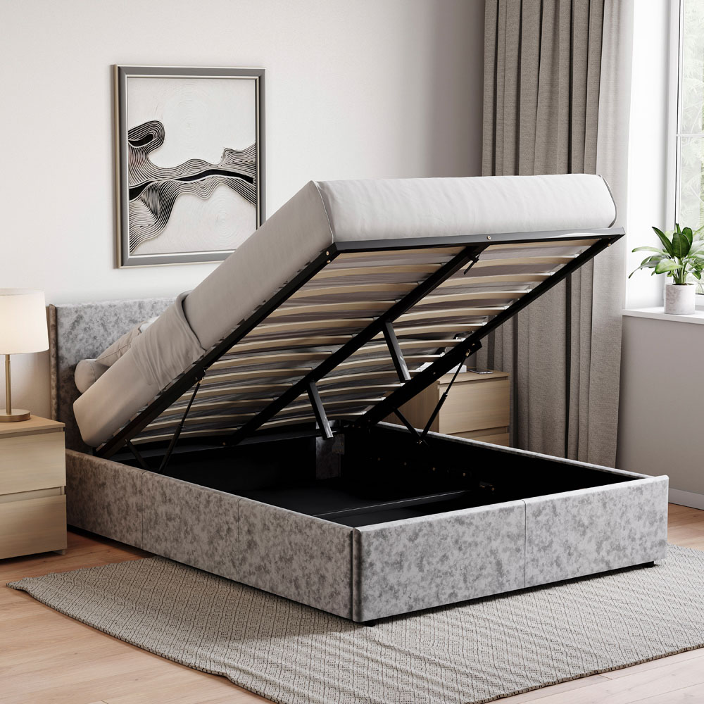 VIDA DESIGNS Veronica King Size Silver Velvet Ottoman Bed with Gel Memory Foam Mattress Image 3