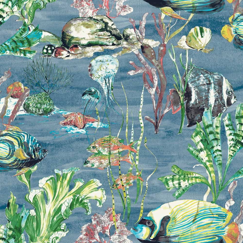 Grandeco Aquarium Fish Tank Deep Blue Wallpaper Image 1