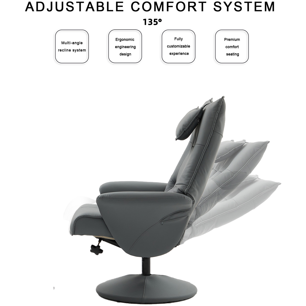 Langham Grey PU Leather Swivel Recliner Armchair with Footrest Stool Image 3